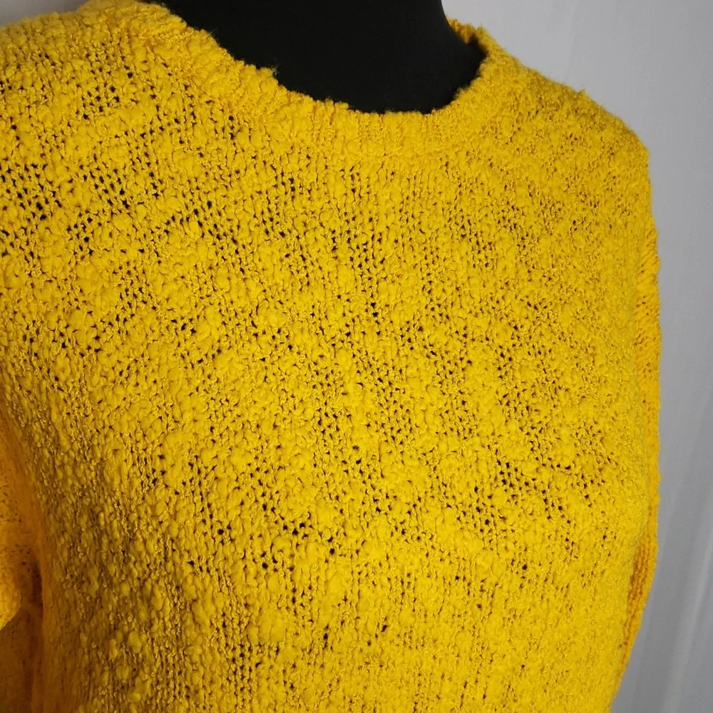 Vintage YarnWorks Womens Bubble Knit Sweater Size L Yellow 90s Preppy Classic